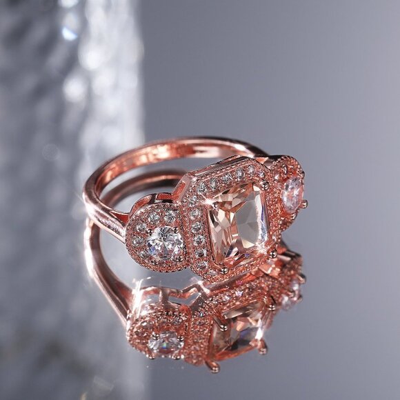 🌸Novel Radiant Cut Shiny CZ Rose Gold Plated Beautiful Ring for Women, L057 - Picture 4 of 7